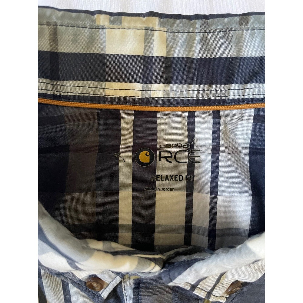 Carhartt RCE Men's Short Sleeve Sz L Button Blue Plaid Relax Fit Side Zip Pocket - Picture 3 of 8